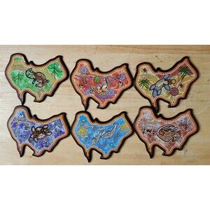 6 Australia Animal Cork Back Coaster Set Platypus Kangaroo Turtles Dolphin Croc